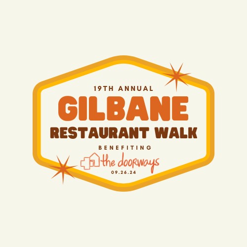 Logo reading "19th Annual Gilbane Restaurant Walk benefiting The Doorways 9.26.24"