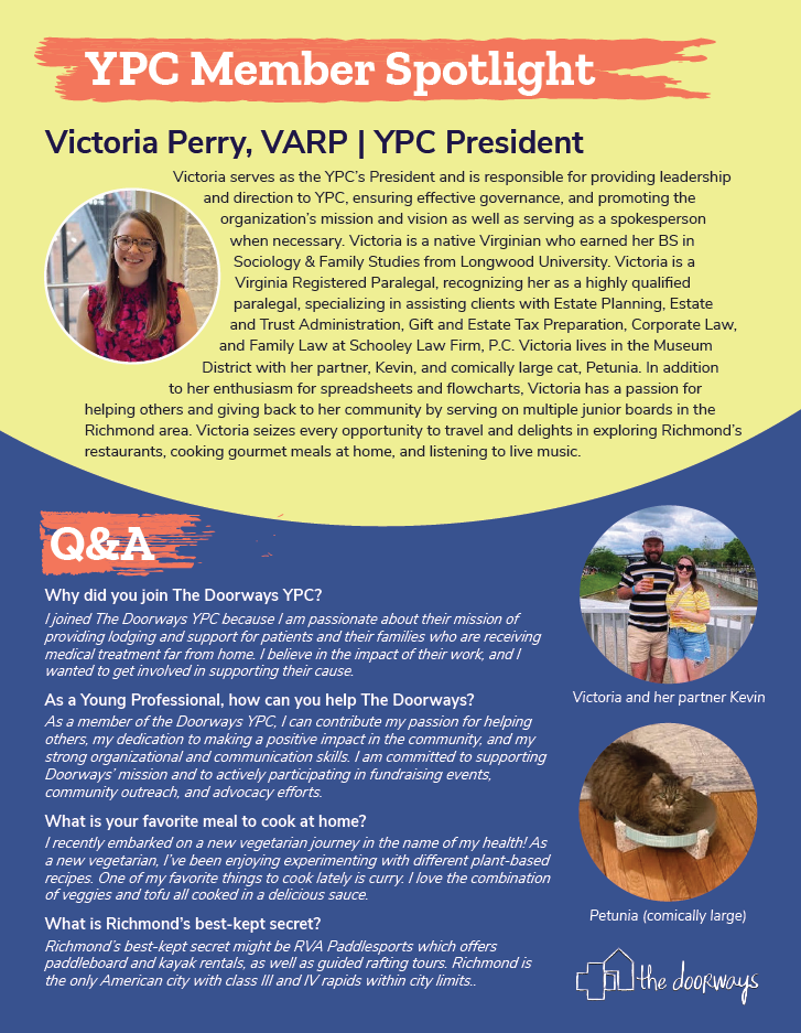 Photo of YPC President, Victoria Perry, along with another photo of Victoria with her partner and another with just her cat. Text reads 