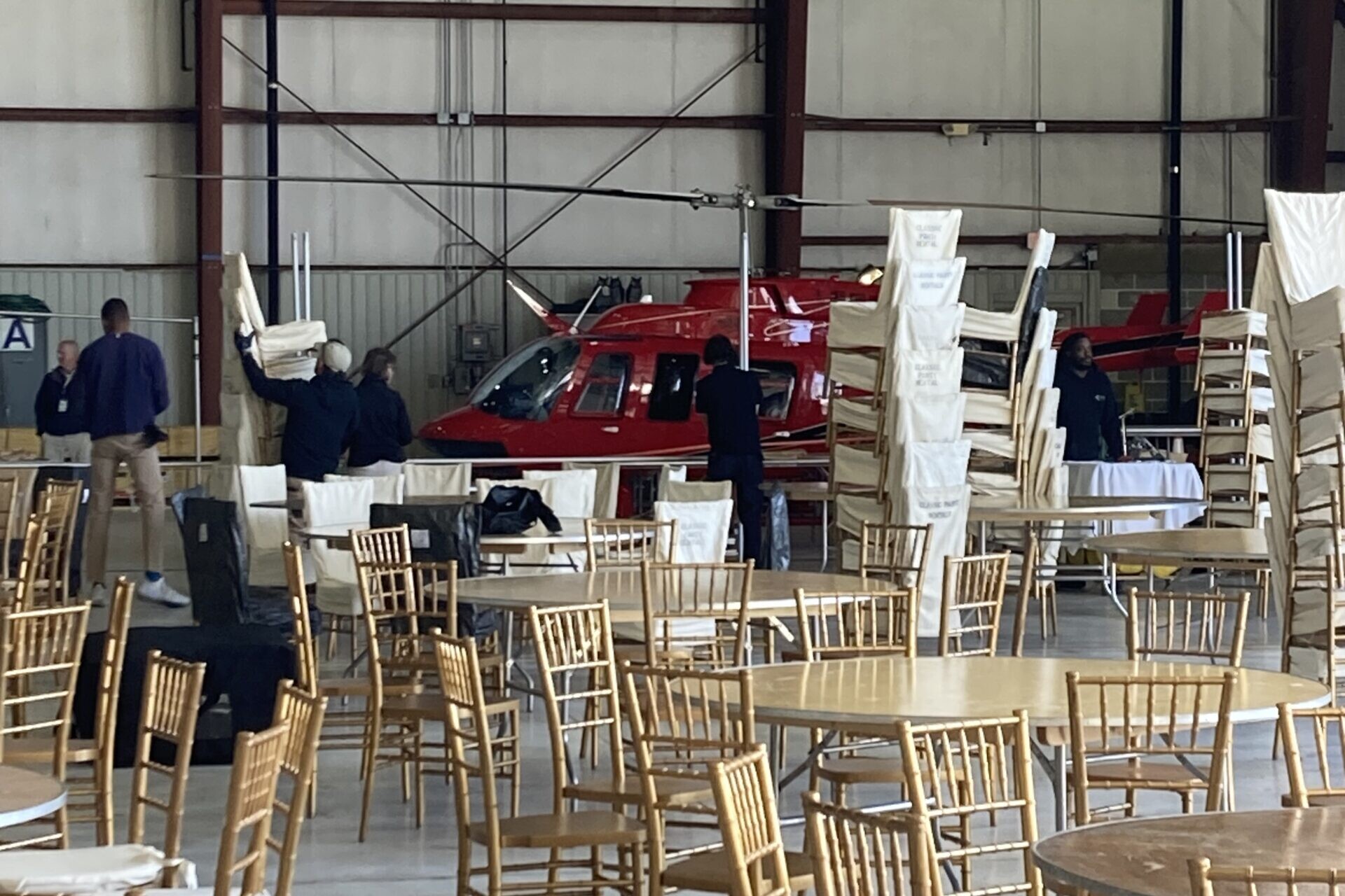 Tables being setup at an event