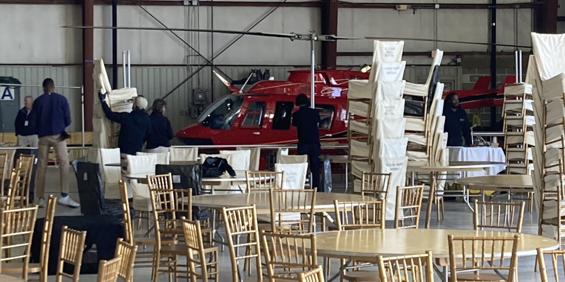 Tables being setup at an event